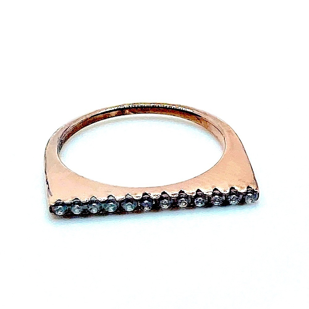 𝅺sterling Silver Rose Gold Plate Modern Style Stacker CZ Bar Square Top Sz 5.25